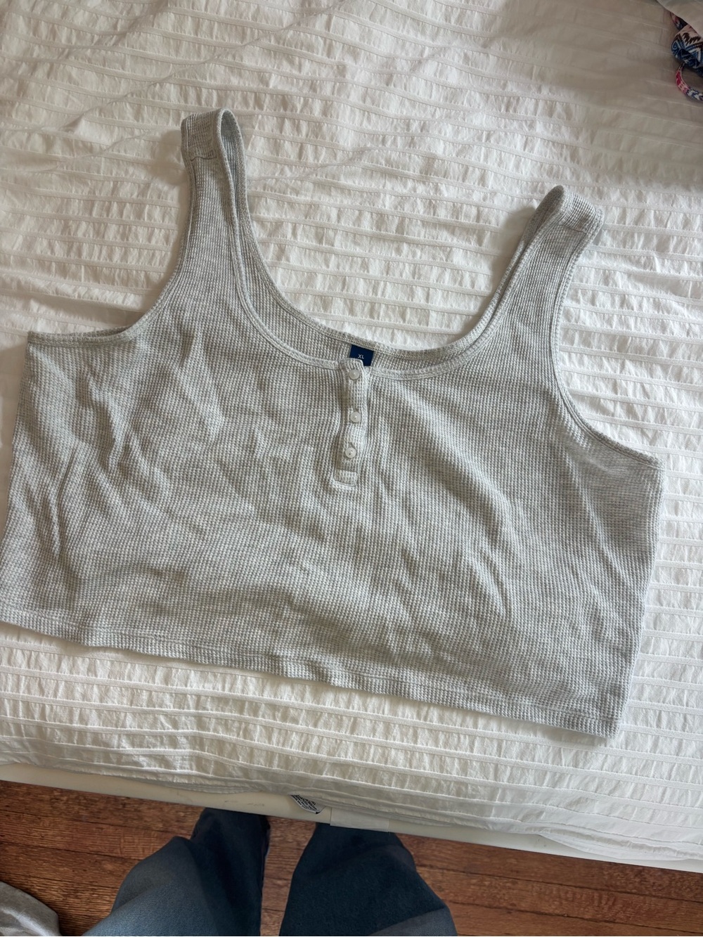 Old Navy Light Gray Ribbed Henley Crop Tank